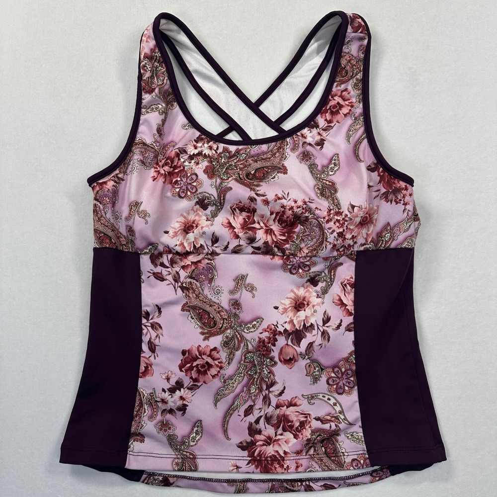 Sheila Moon Cycling Jersey Tank Medium Pink Floral Paisley Strappy Back Pockets